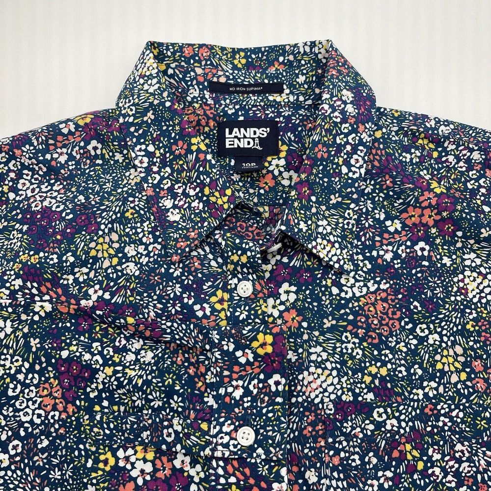Lands End Women's 10P Wrinkle Free No Iron 3/4 Sleeve Floral Button‎ Down Tunic